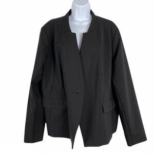 Eloquii Blazer Jacket Black Cotton Blend One Butto‎